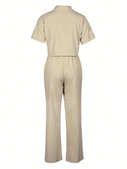 Short Sleeve Shirt Top And Wide-Leg Pants