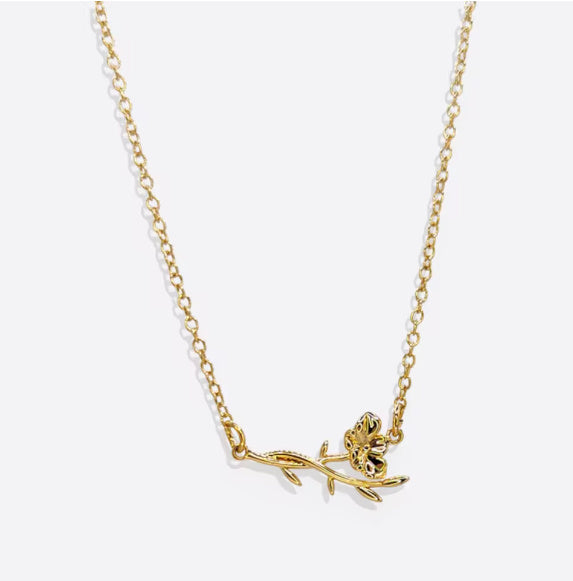 Birthday Flower Necklace Personalized High Quality Stainless Steel 18K Gold Plated Ladies Daily 3D Jewelry Birthday Gift For Her