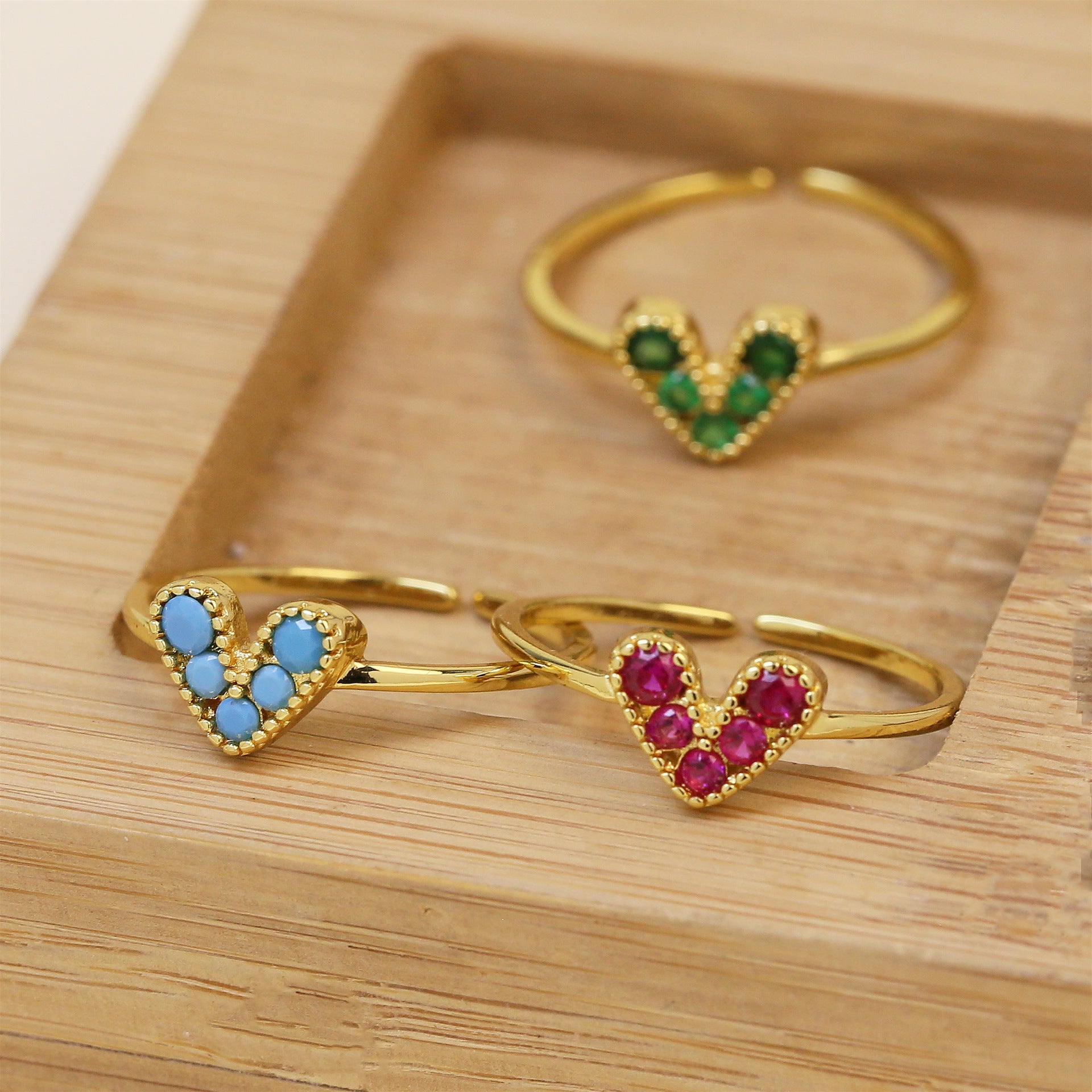 Brass 18K Gold Plated Color Zirconium Love Women's Ring