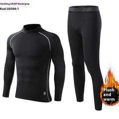 Turtleneck Velvet Padded Warm Tights Men's Winter Running Fitness Cold-proof Base Clothing