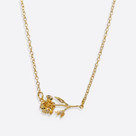 Birthday Flower Necklace Personalized High Quality Stainless Steel 18K Gold Plated Ladies Daily 3D Jewelry Birthday Gift For Her