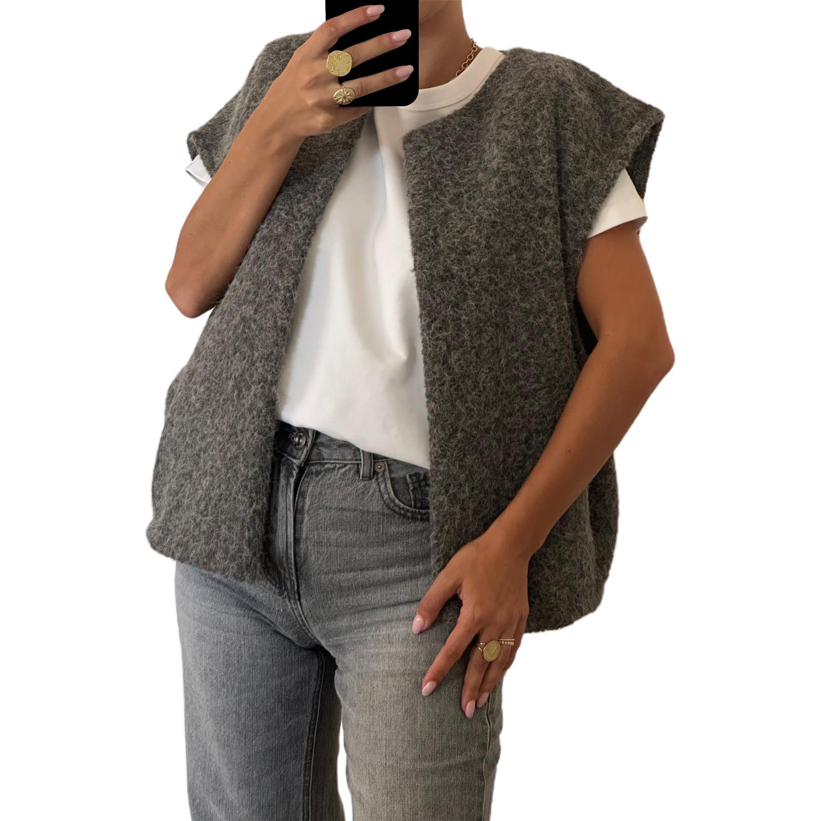 V-neck Double-sided Hand-stitched Wool Overcoat Vest