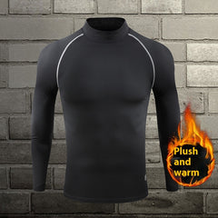Turtleneck Velvet Padded Warm Tights Men's Winter Running Fitness Cold-proof Base Clothing