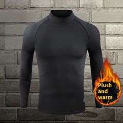 Turtleneck Velvet Padded Warm Tights Men's Winter Running Fitness Cold-proof Base Clothing