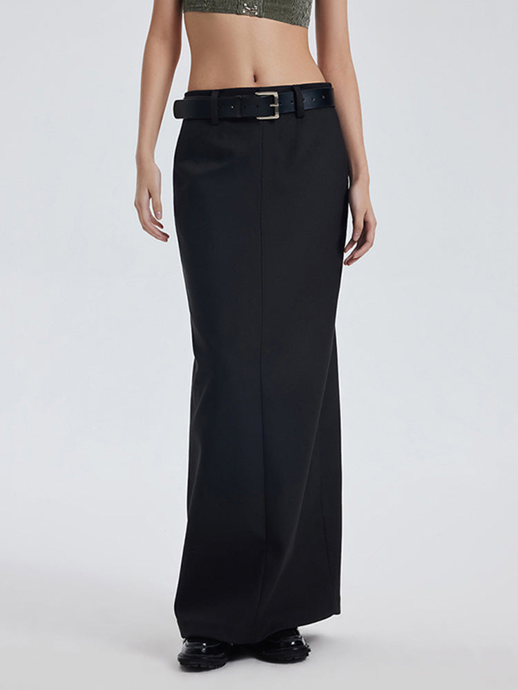 Retro Trendy Long Split Skirt Low Waist Slimming