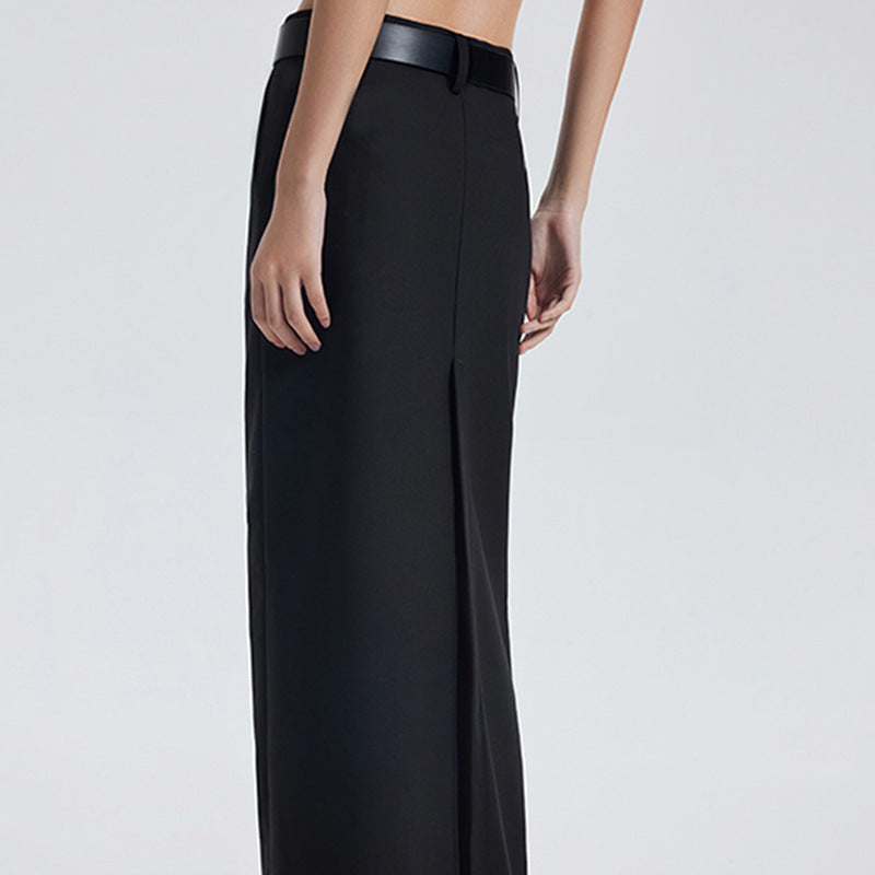 Retro Trendy Long Split Skirt Low Waist Slimming