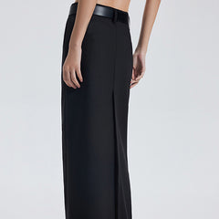 Retro Trendy Long Split Skirt Low Waist Slimming
