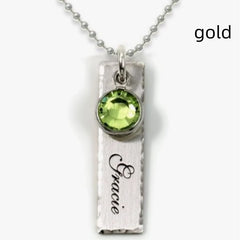S925 Silver Engraved Long Strip Birthday Flower Necklace With Birthday Stone