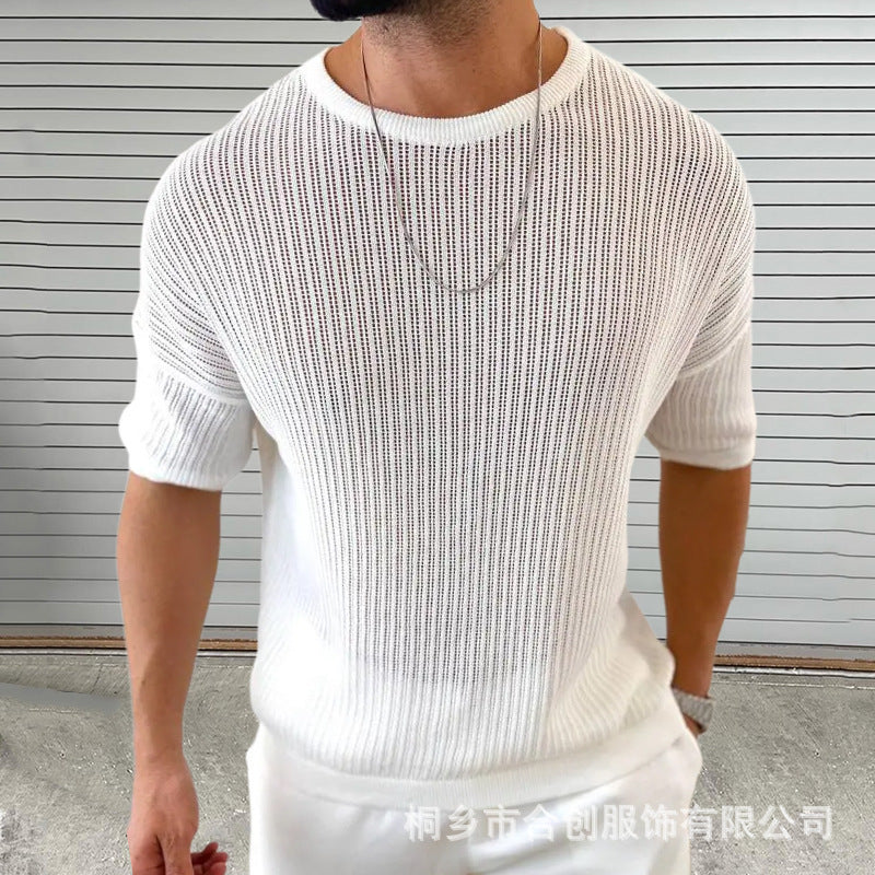 Hollow Round Neck Short Sleeve Thin Top