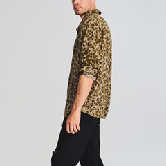 Men's Leopard Print Plus Size Printed Long Sleeve Loose Casual Shirt