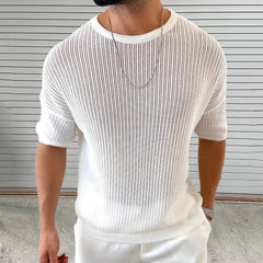 Hollow Round Neck Short Sleeve Thin Top