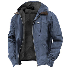Solid Color Hooded Casual Men's Fleece Zipper Pocket Jacket Coat