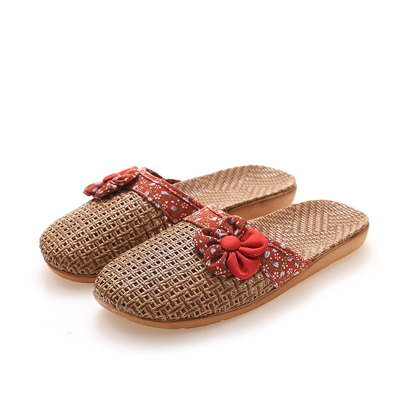 Summer Bamboo Mat Women's Linen Slippers Home Wooden Floor