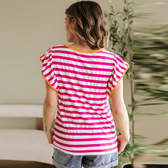 European And American Simple Casual Striped Short-sleeved Top