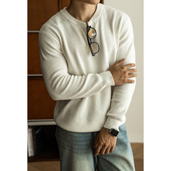 Men's Winter And Autumn Casual V-neck Long Sleeve Sweater Henley Shirt Top
