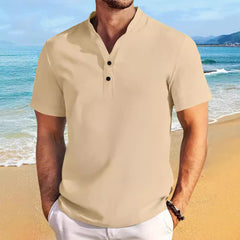 Retro Short Sleeve Stand Collar Casual Henley Shirt Top