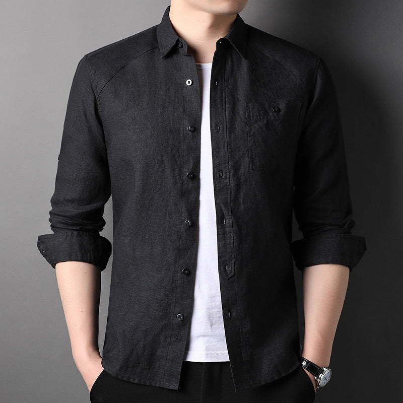 Pure Linen Cardigan Coat Spring And Summer Men's New Long Sleeve