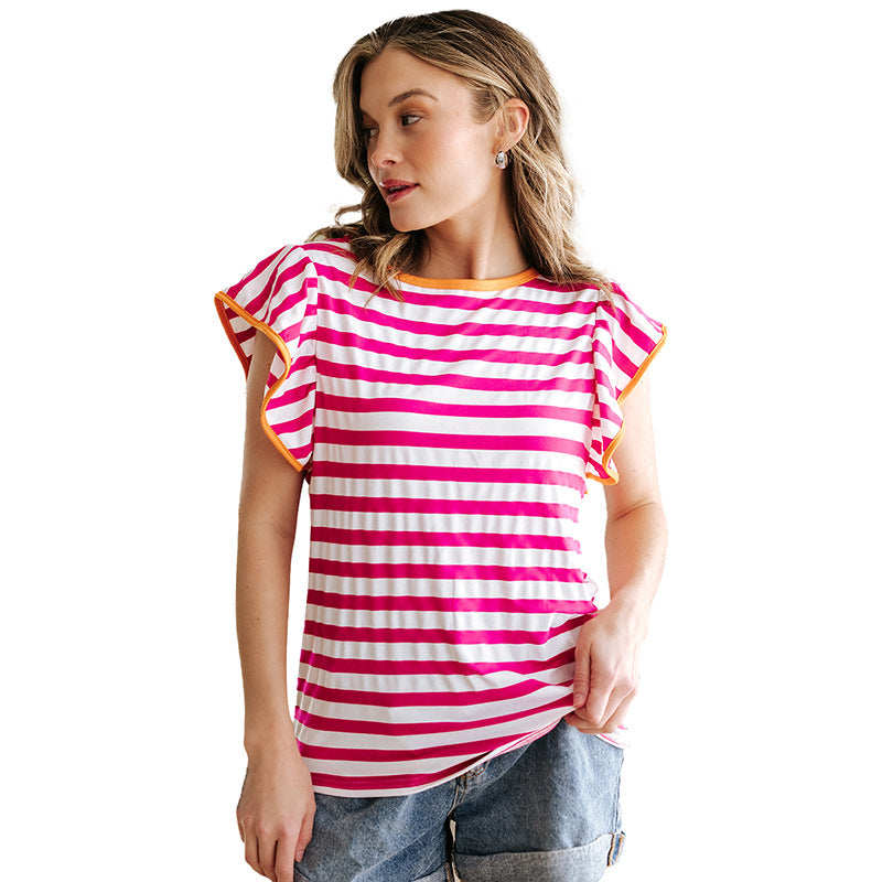 European And American Simple Casual Striped Short-sleeved Top