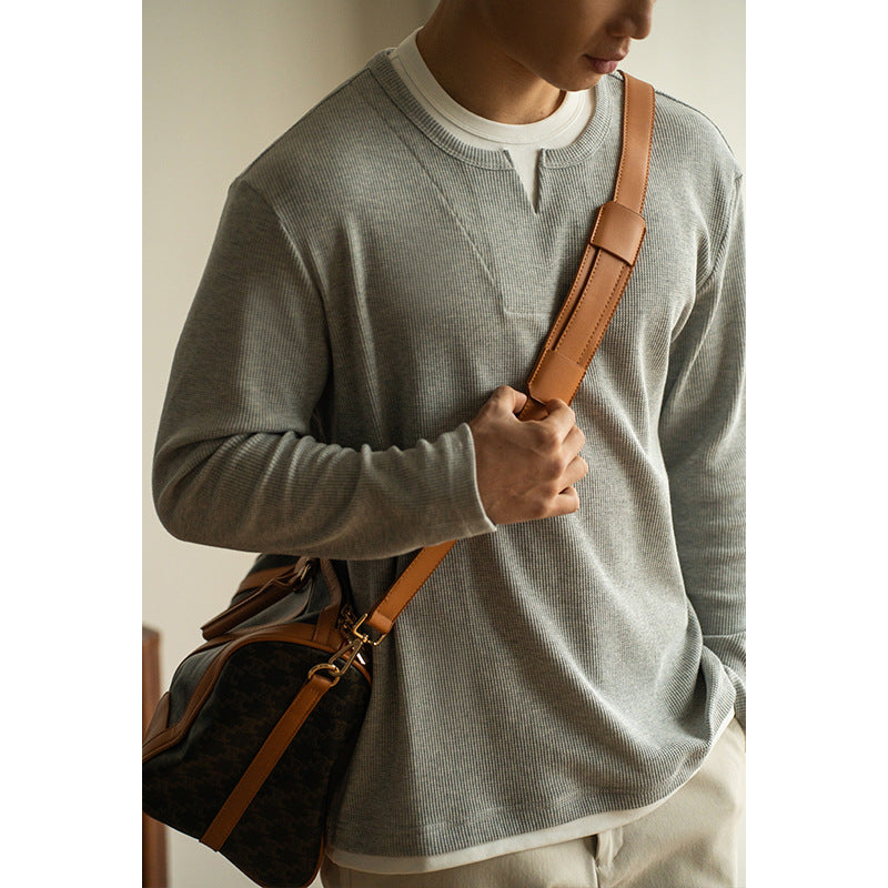 Three-dimensional Waffle Loose False Two Pieces Short Sweater For Men