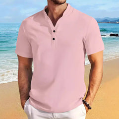 Retro Short Sleeve Stand Collar Casual Henley Shirt Top