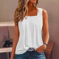 Women's Summer Pleated Square Collar Halter Loose Casual Print Sleeveless Vest