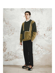 Men's Retro Casual Contrast Color Patchwork Round Neck Knitwear