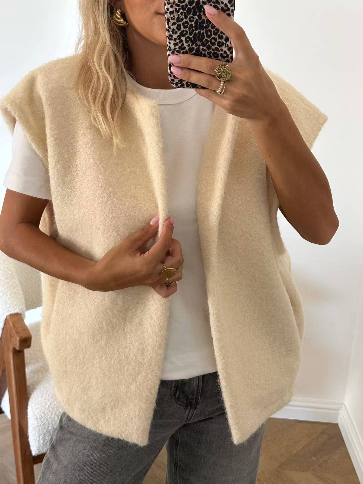 V-neck Double-sided Hand-stitched Wool Overcoat Vest
