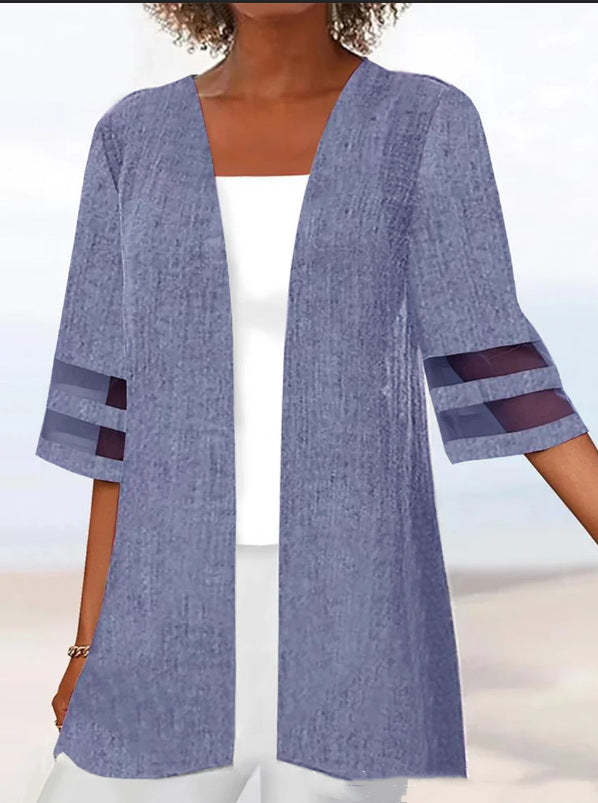 Hollow-out Sleeves Cotton And Linen Non-buckle Cardigan Cape Coat