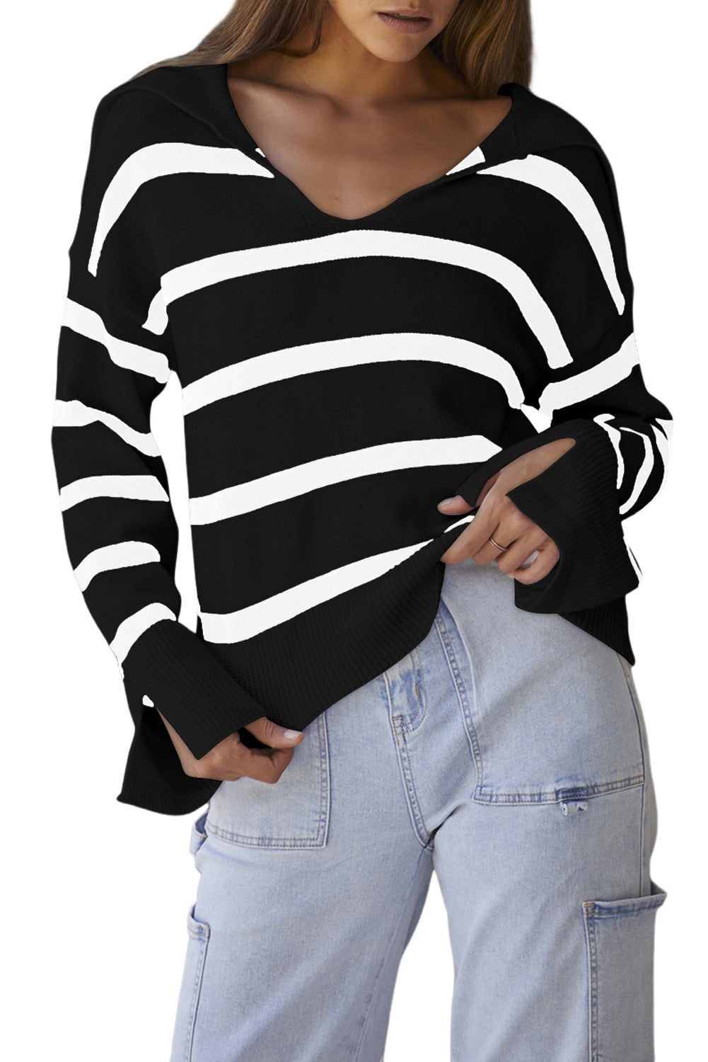 Autumn And Winter Loose Striped Sweater For Women