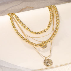 European And American New Multi-layer Round Plate Pendant Necklace