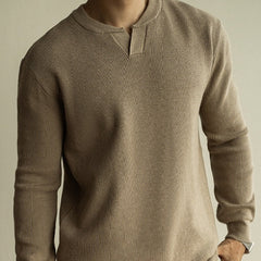 Men's Winter And Autumn Casual V-neck Long Sleeve Sweater Henley Shirt Top