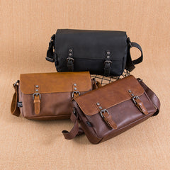 Korean Men's PU Leather Retro Flip Literary Shoulder Bag