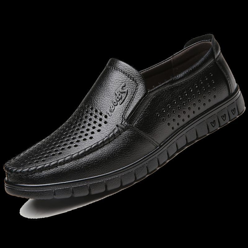 Breathable Hollow Hole Sandals Cowhide Middle-aged And Elderly Genuine Leather Soft Bottom Leather Shoes