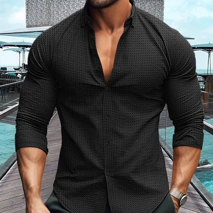 European And American Men's Solid Color Long-sleeved Shirt