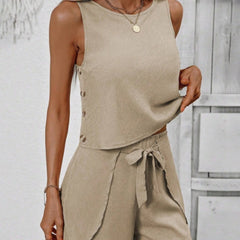 Fashion Casual Women's Solid Color Short Sleeve Suit
